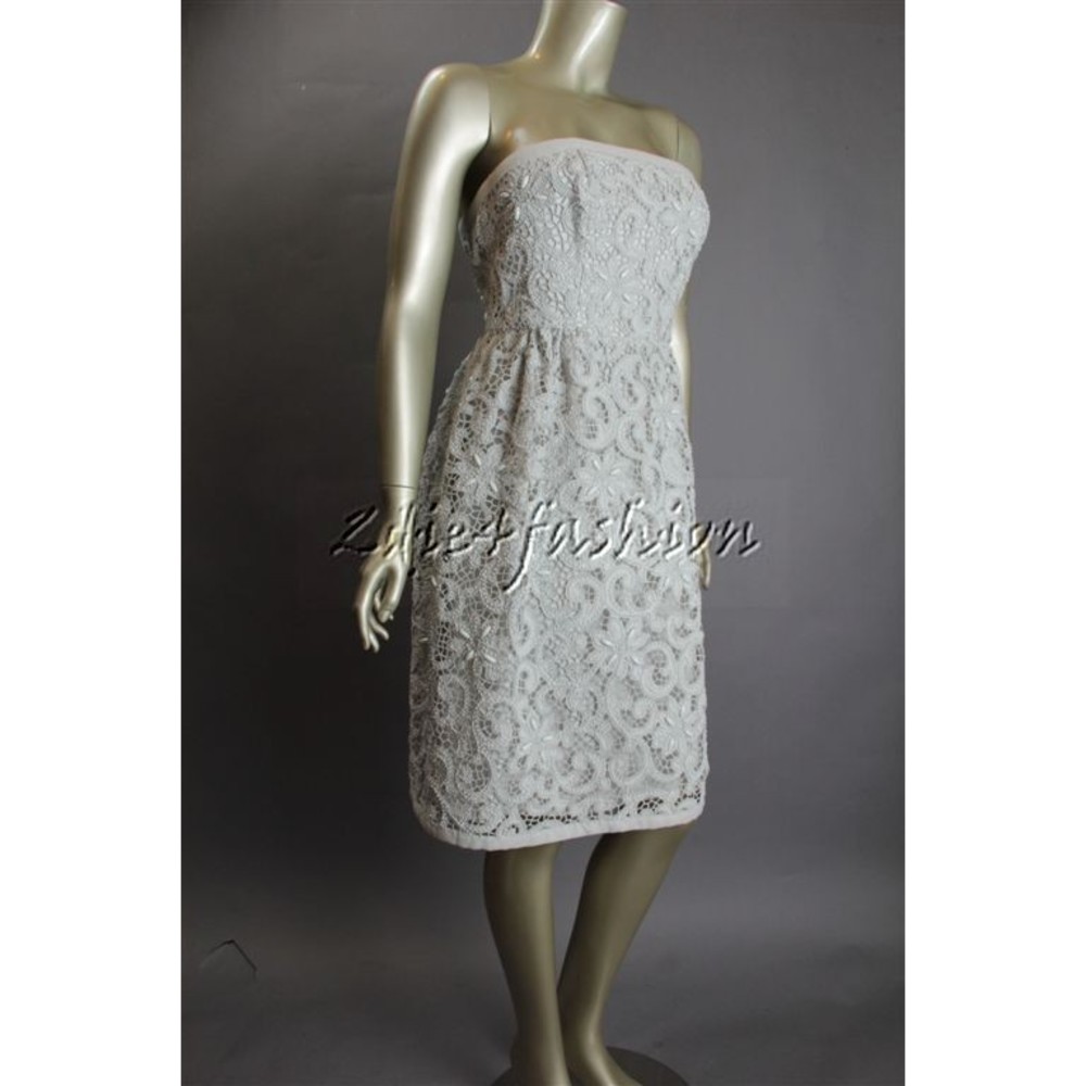 $2200 New CARMEN MARC VALVO Off White Beaded Lace Strapless Bustier Dress 6